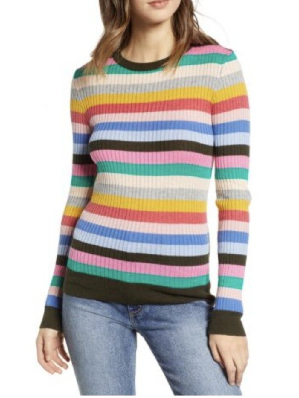 English Factory Multicolor Striped Ribbed Lightweight Sweater Sz M